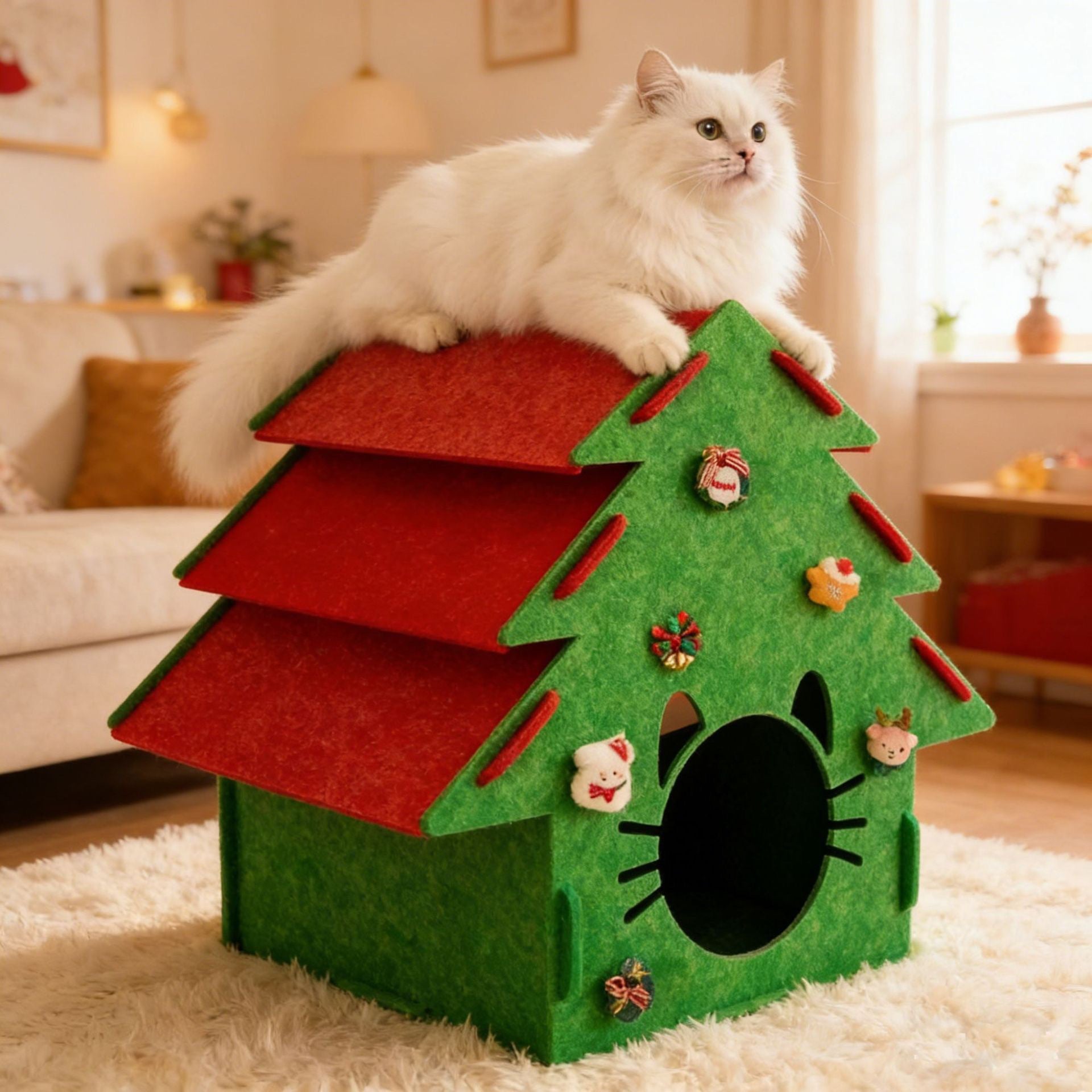 Eco-Friendly PET Acoustic Felt Cat Cave - High-Density Sound-Absorbing Panel Nest - Modular Interlocking Design