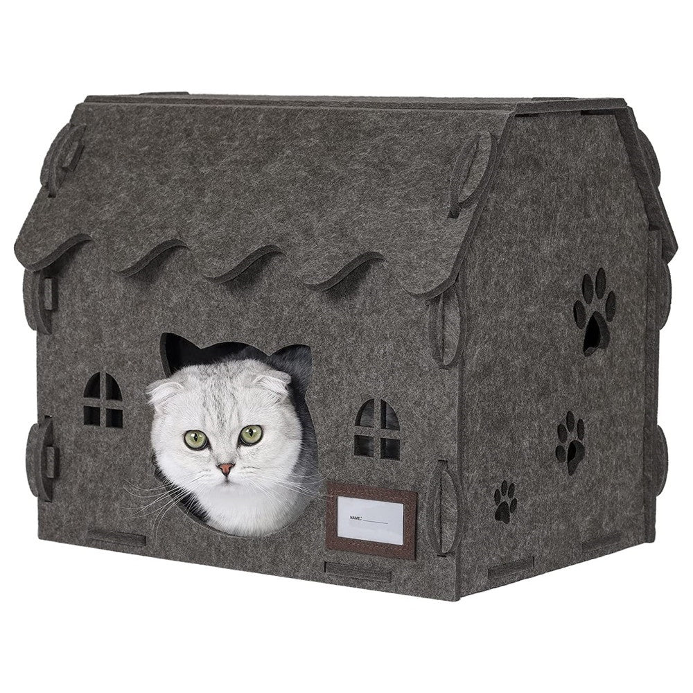 Premium Collapsible Extra Large Cat Cave - 2-in-1 Acoustic Felt Pet Condo & Durable Scratcher House
