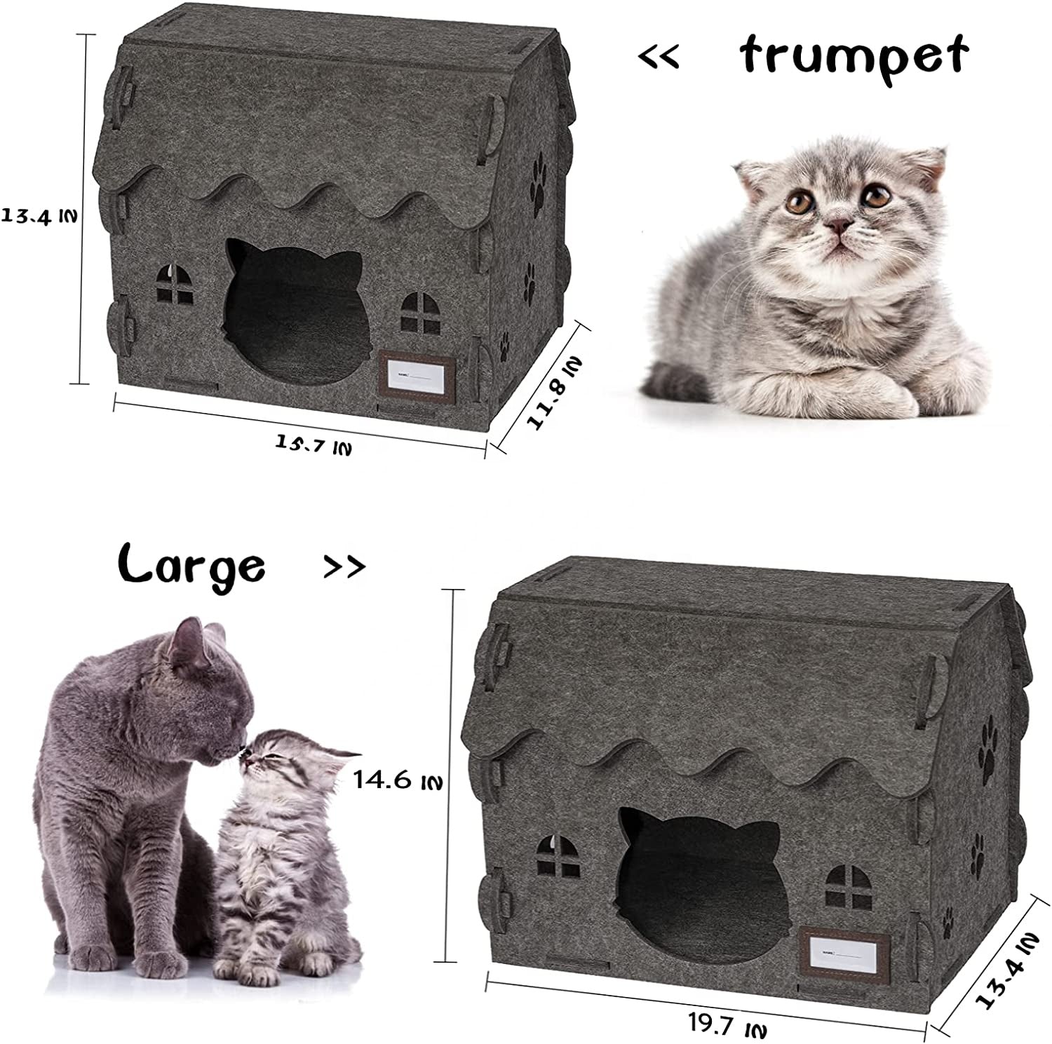 Premium Collapsible Extra Large Cat Cave - 2-in-1 Acoustic Felt Pet Condo & Durable Scratcher House