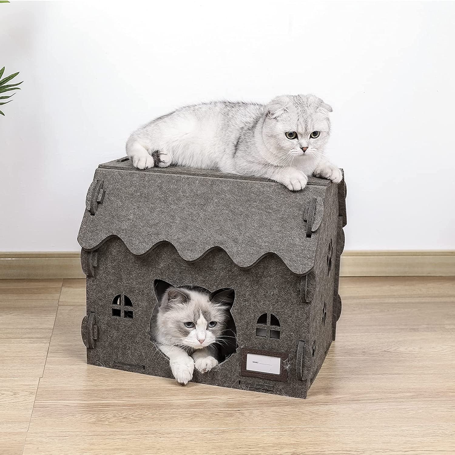 Premium Collapsible Extra Large Cat Cave - 2-in-1 Acoustic Felt Pet Condo & Durable Scratcher House