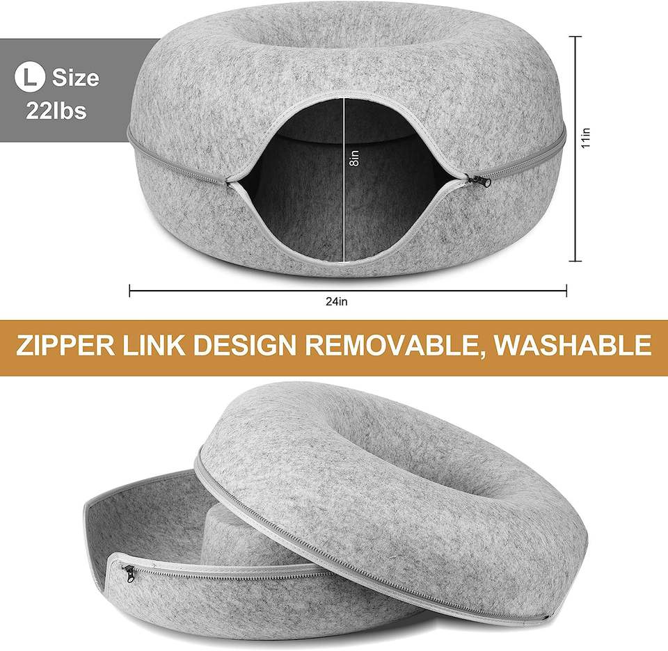 Premium Eco-Friendly Felt Cat Tunnel Bed - Detachable Peekaboo Cave for Indoor Pets