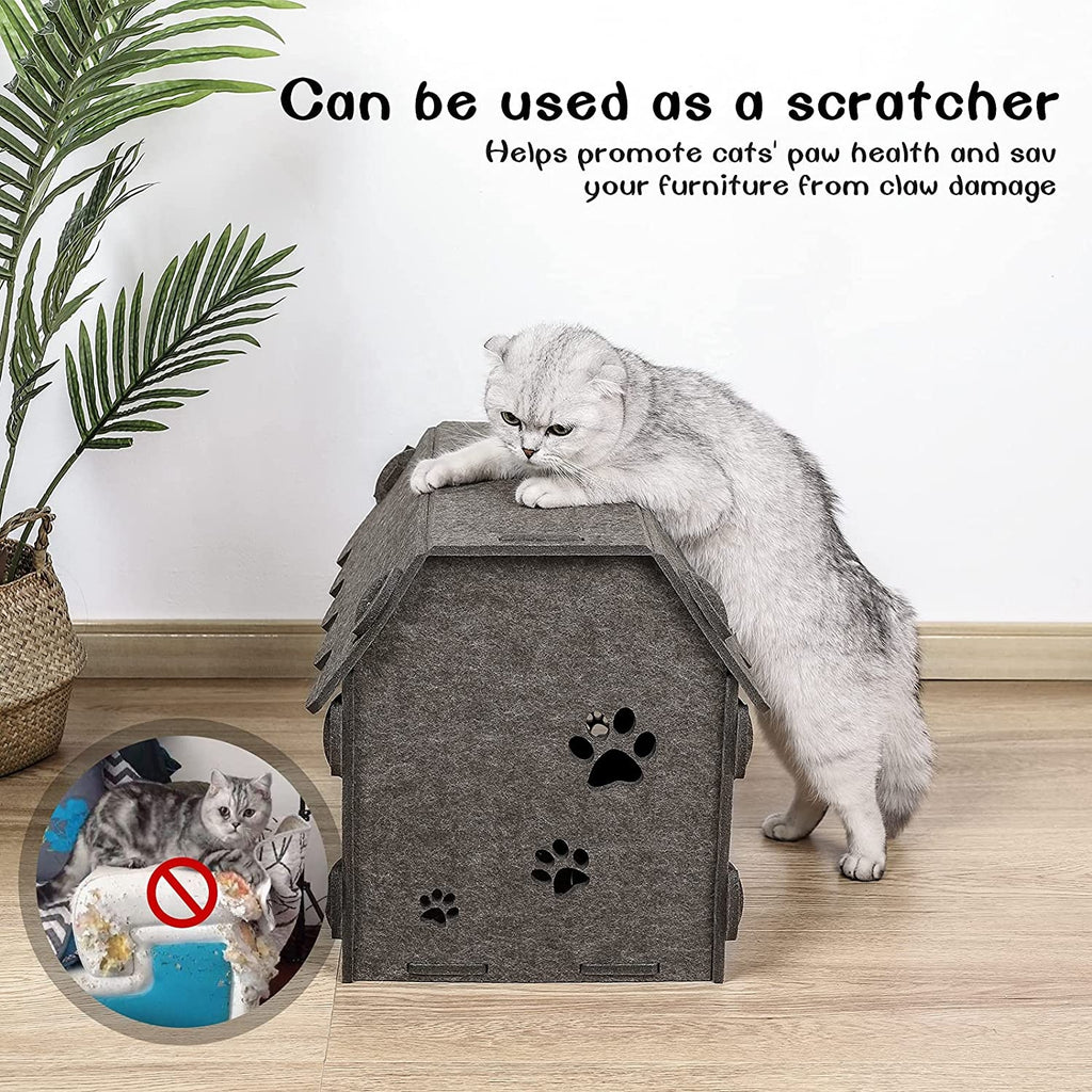 Premium Collapsible Extra Large Cat Cave - 2-in-1 Acoustic Felt Pet Condo & Durable Scratcher House